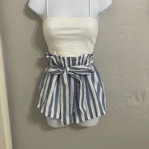 White crop top with bucket shorts